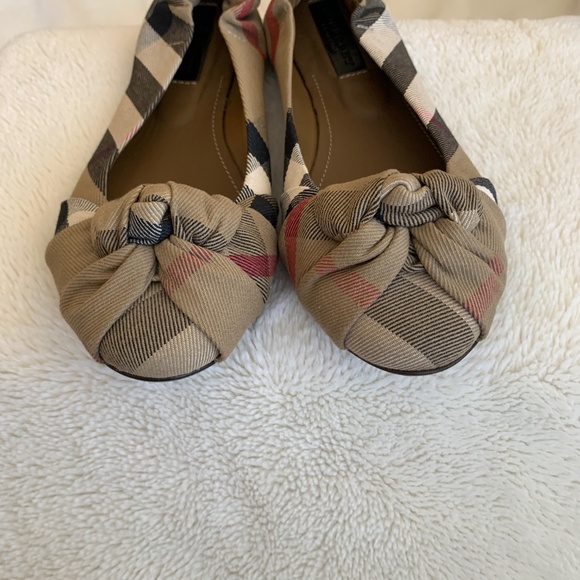 Burberry Beige Nova Check Canvas Knotted Ballet Flats Sz.39 Classic Print Dhoes - Picture 3 of 15